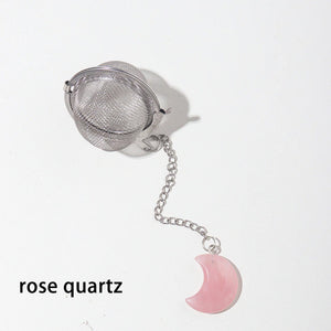tea strainer with rose quartz crystal moon