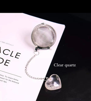 tea strainer with clear quartz crystal heart