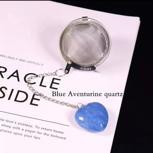 tea strainer with blue aventurine quartz heart