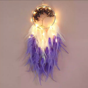light purple and white tree of life dream catcher with lights 