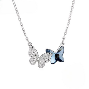 blue and silver butterfly duo necklace 925