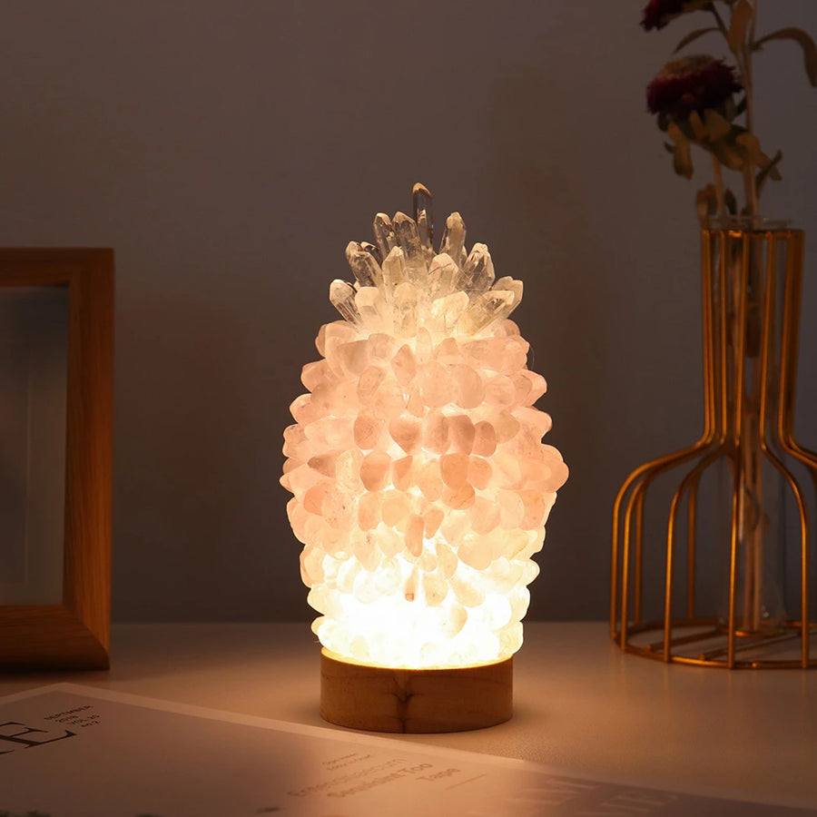 rose quarts pineapple crystal lamp