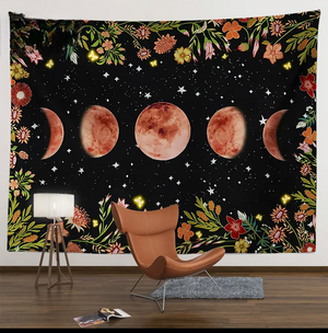 moon phase with flower tapestry