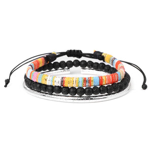 lava stone and boho bracelets. multicolor 