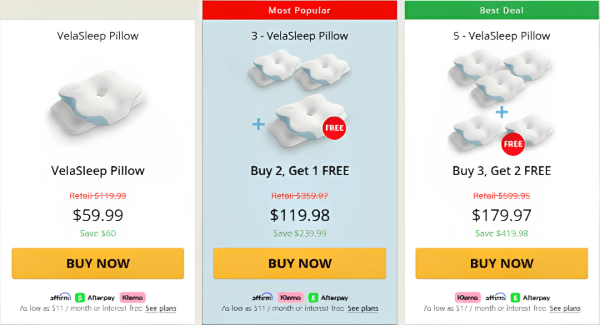 VelaSleep Pillow Price